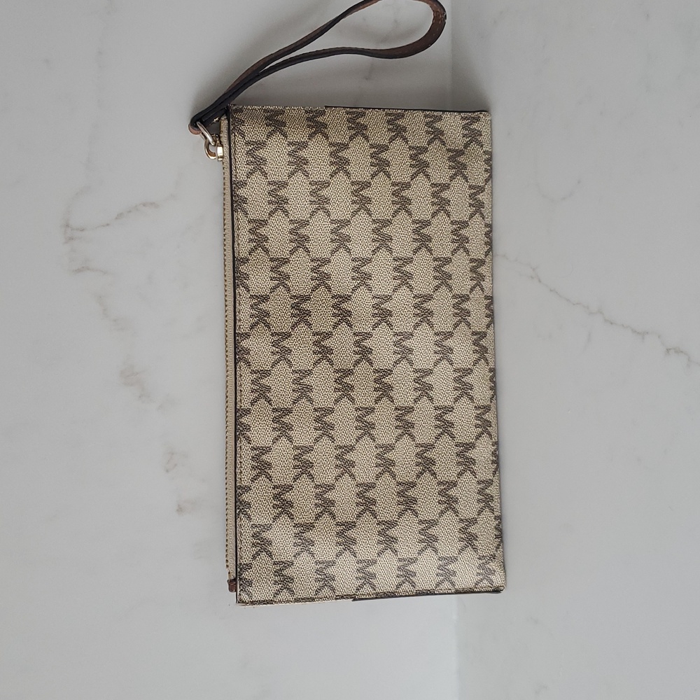 Michael Kors Tan and Brown Logo Wristlet